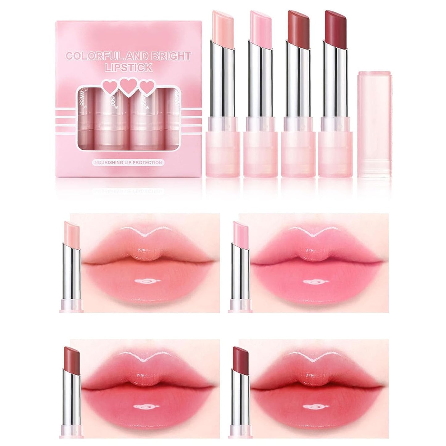 4 Pcs Color Changing Lipstick Bright Lipstick Colorful Lipstick Set Makeup Supplies Moisturizing Lipstick for Women