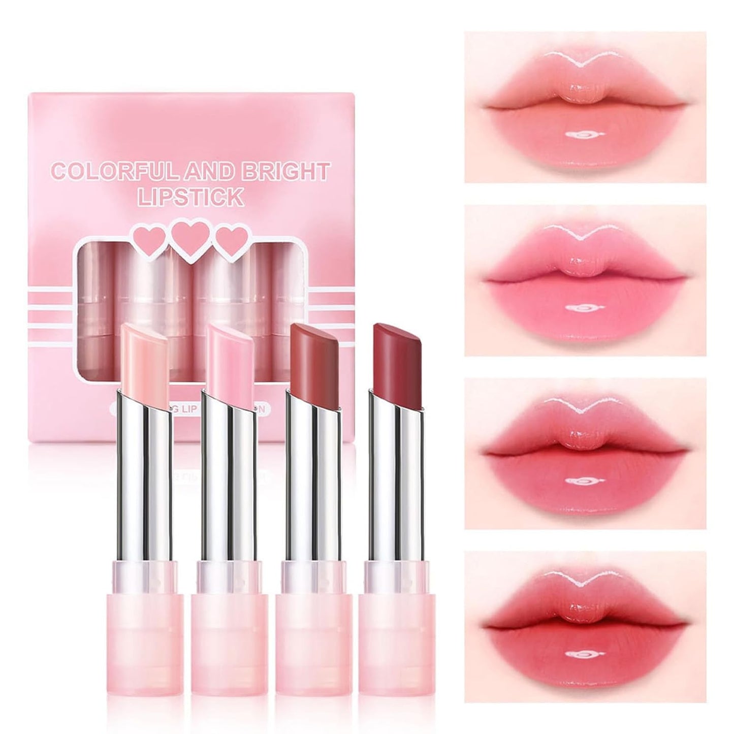 4 Pcs Color Changing Lipstick Bright Lipstick Colorful Lipstick Set Makeup Supplies Moisturizing Lipstick for Women
