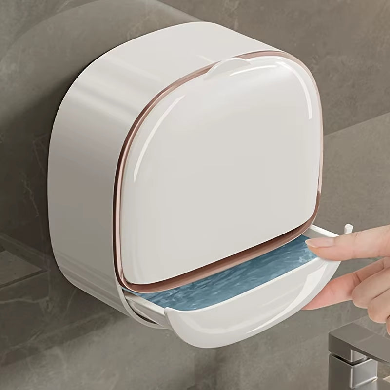1Pcs Premium Wall Mounted Soap Holder with Lid Bathroom Soap Dish with Drain Water Wall Mounted Soap Box Bathroom Accessories