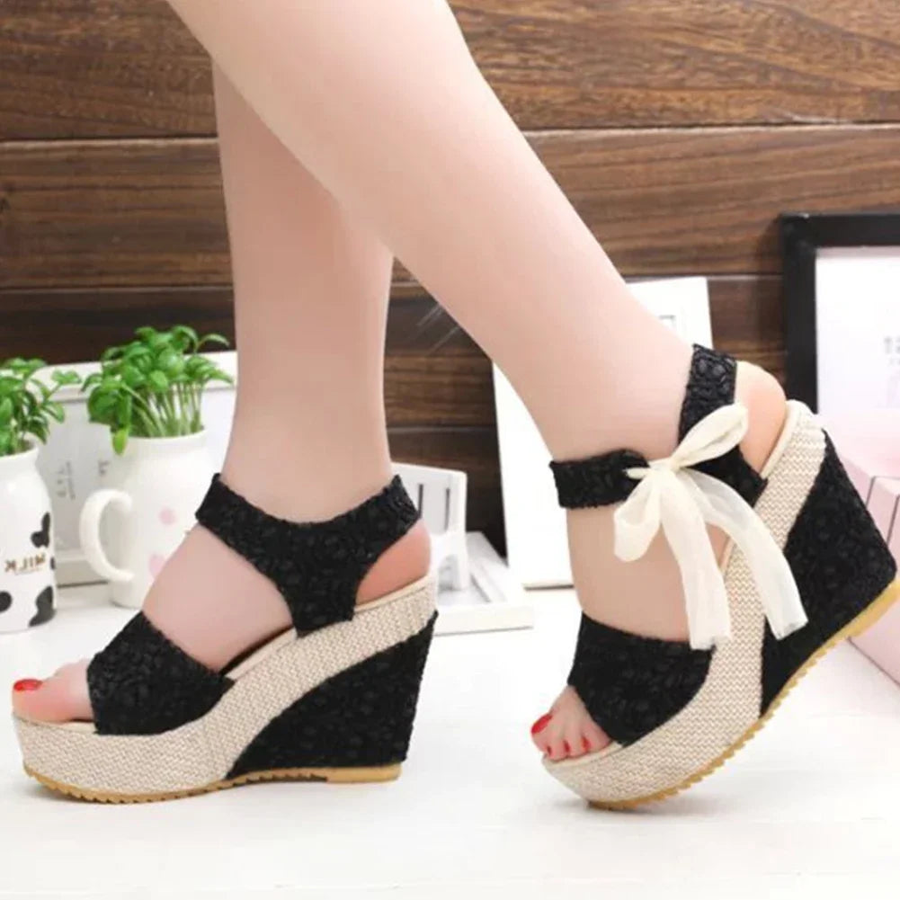 Lace Leisure Women Wedges Heeled Women Shoes 2022 Summer Sandals Party Platform High Heels Shoes Woman