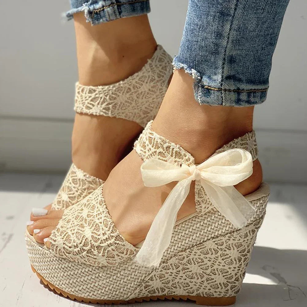Lace Leisure Women Wedges Heeled Women Shoes 2022 Summer Sandals Party Platform High Heels Shoes Woman