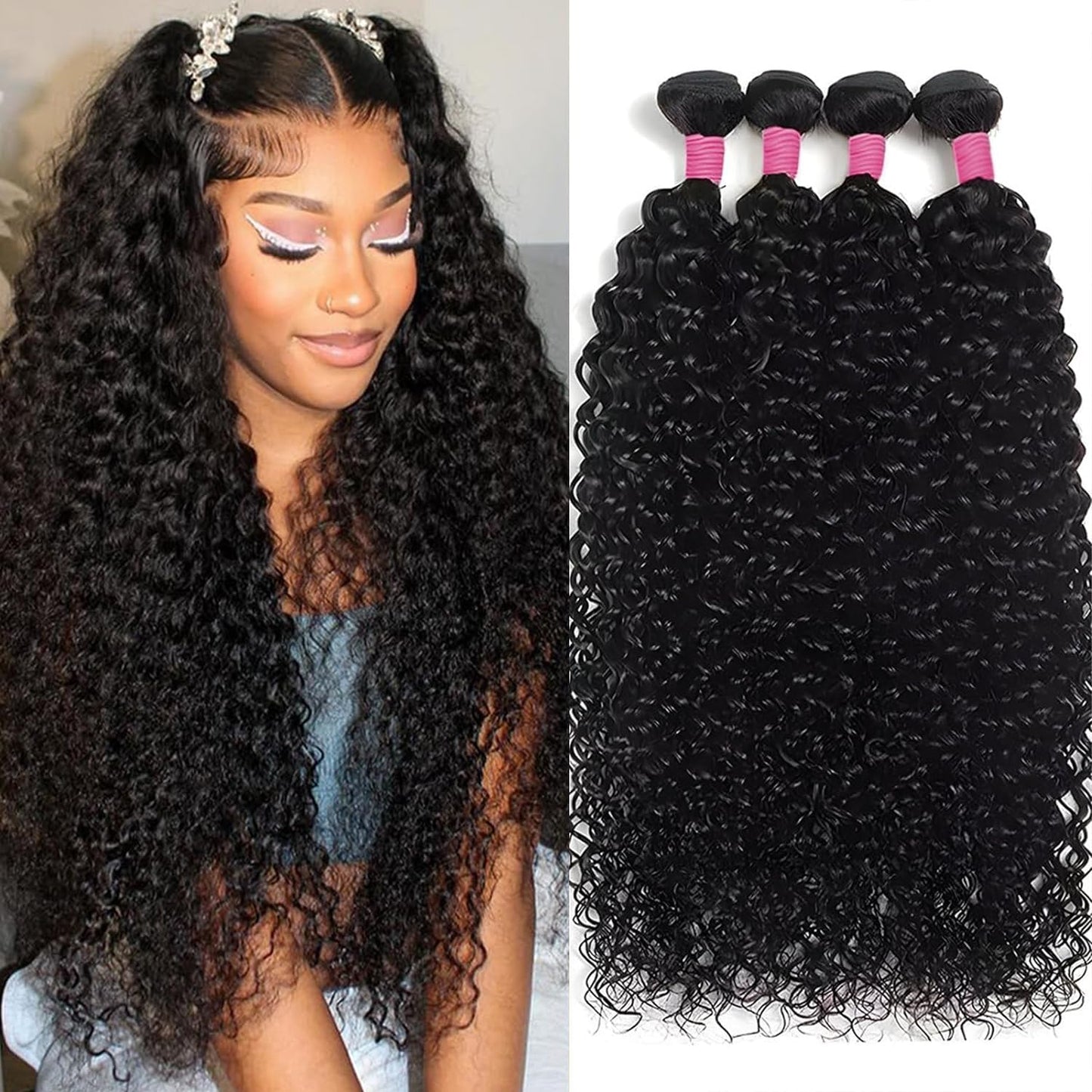 Deep Wave Bundles Human Hair 22 Inch 1 Bundle Water Wave Bundles 100% Unprocessed 12A Brazilian Virgin Human Hair Wet and Wavy Bundles Double Weft Deep Weave Curly Bundles Human Hair