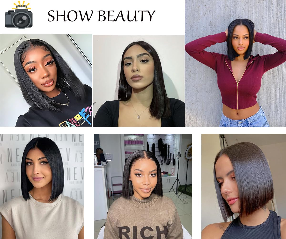 Bob Wig Human Hair 13X4X1 T Part HD Transparent Lace Front Wigs for Black Women Human Hair Middle Part Lace Frontal Bob Wig Short Human Hair Wigs for Black Women Pre Plucked 150% Density 10"