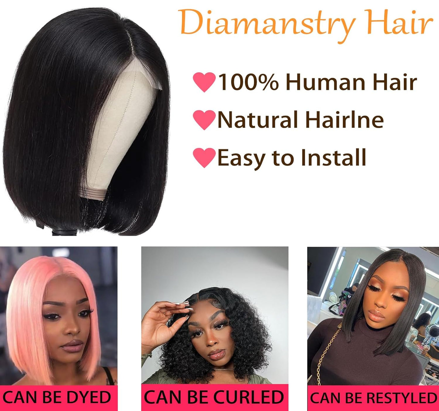 Bob Wig Human Hair 13X4X1 T Part HD Transparent Lace Front Wigs for Black Women Human Hair Middle Part Lace Frontal Bob Wig Short Human Hair Wigs for Black Women Pre Plucked 150% Density 10"