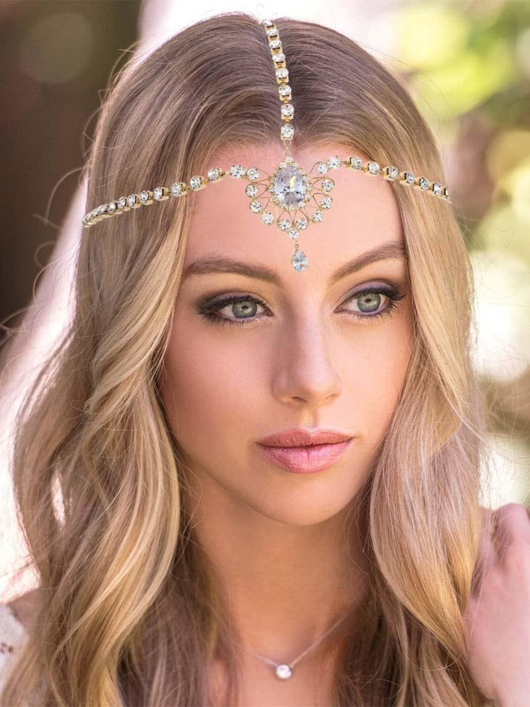 Head Chain Jewelry Crystal Boho Gold Headpiece 1920 Wedding Hair Accessories for Women