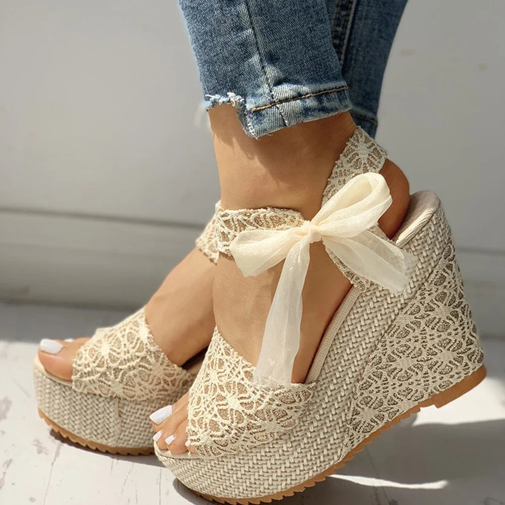 Lace Leisure Women Wedges Heeled Women Shoes 2022 Summer Sandals Party Platform High Heels Shoes Woman
