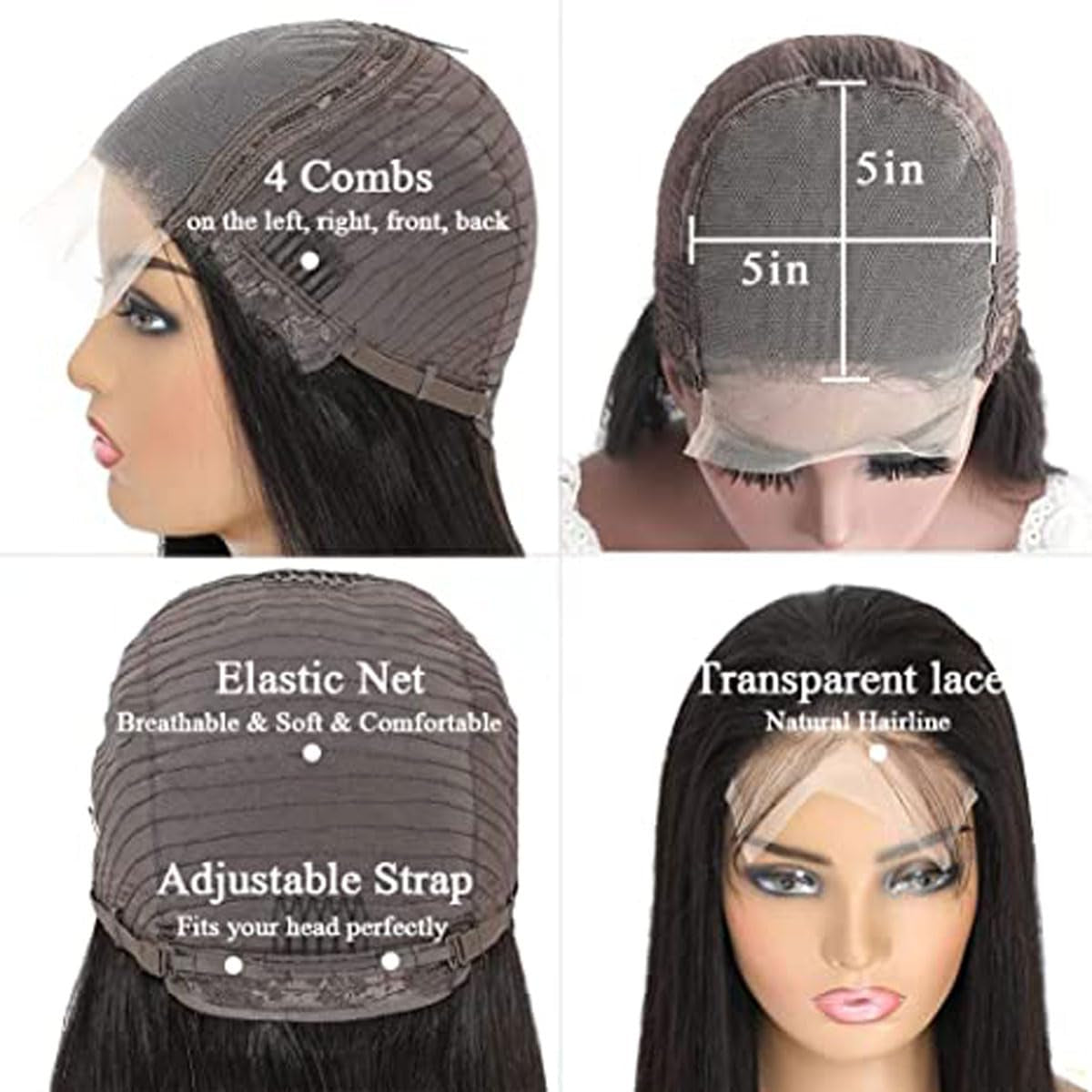 5X5 Deep Wave Lace Closure Wigs Human Hair Real Unprocessed Virgin Hair Human Hair with Baby Hair Glueless Wig for Women Brazilian Remy Human Hair Wig 18 Inch