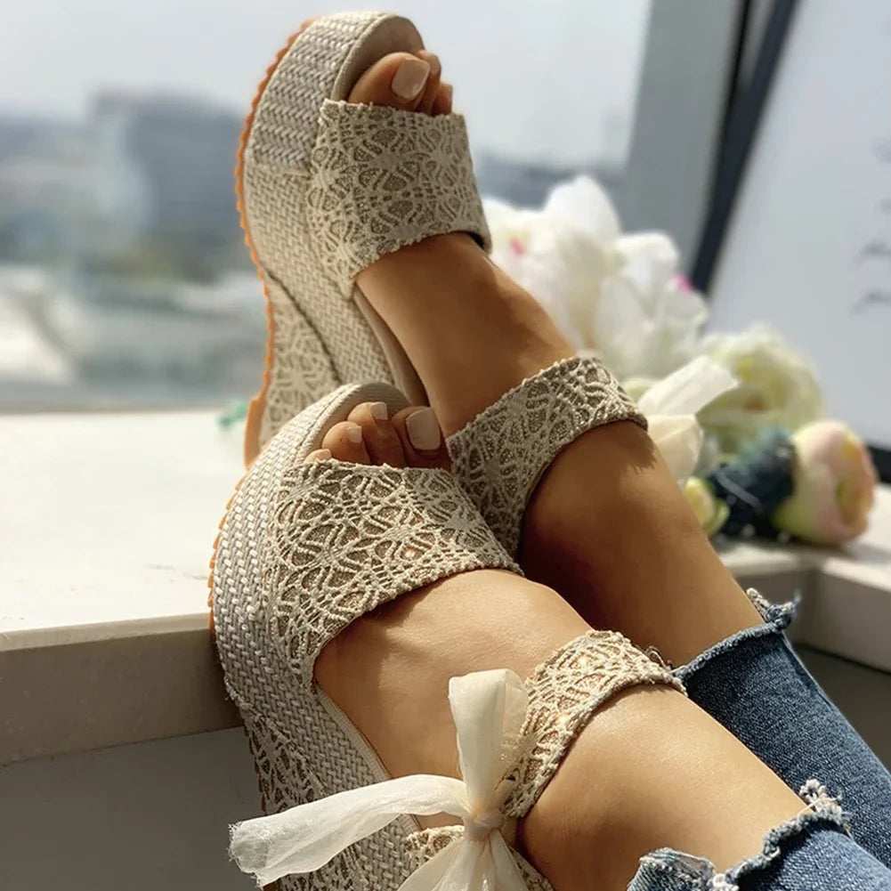Lace Leisure Women Wedges Heeled Women Shoes 2022 Summer Sandals Party Platform High Heels Shoes Woman