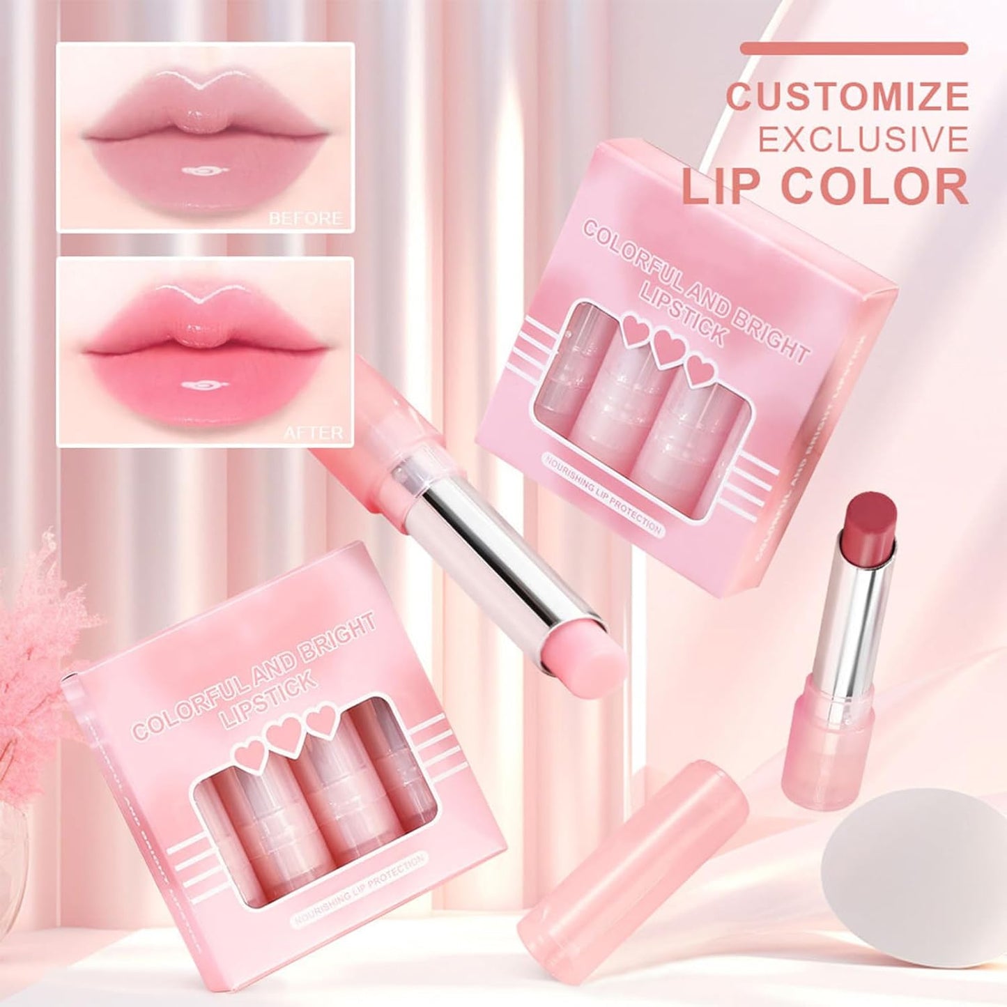 4 Pcs Color Changing Lipstick Bright Lipstick Colorful Lipstick Set Makeup Supplies Moisturizing Lipstick for Women