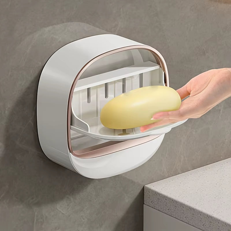 1Pcs Premium Wall Mounted Soap Holder with Lid Bathroom Soap Dish with Drain Water Wall Mounted Soap Box Bathroom Accessories