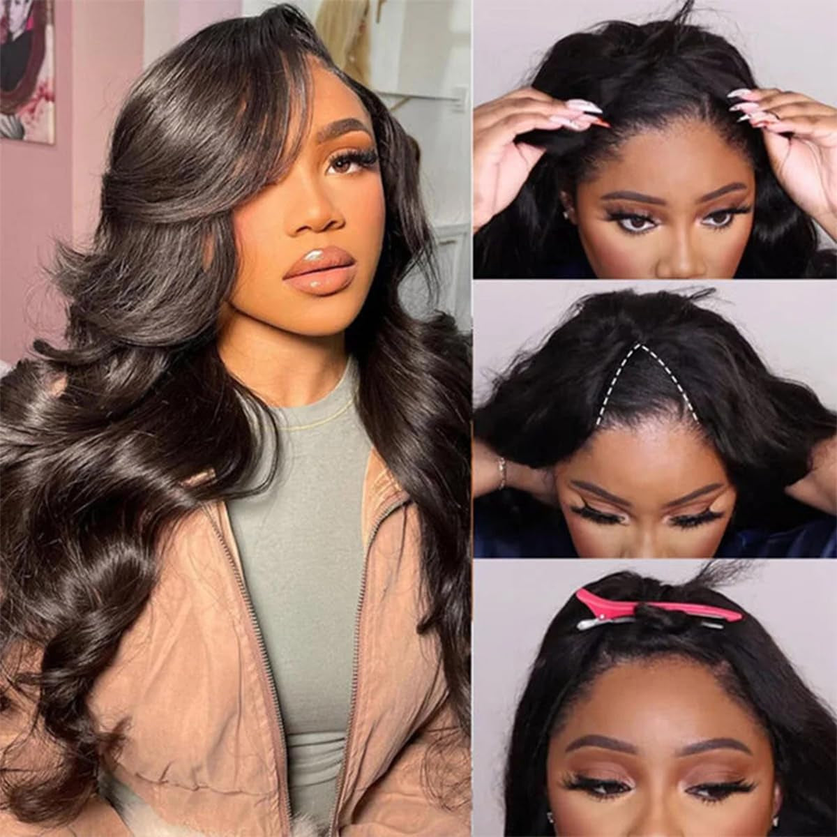 Lace Front Wigs Synthetic Artificial Human Hair Pre Plucked Natural Glueless Body Wave Frontal Wigs Black HD Transparent Lace Wigs High-Density Emulation for Women Girls Daily Use 25 Inch
