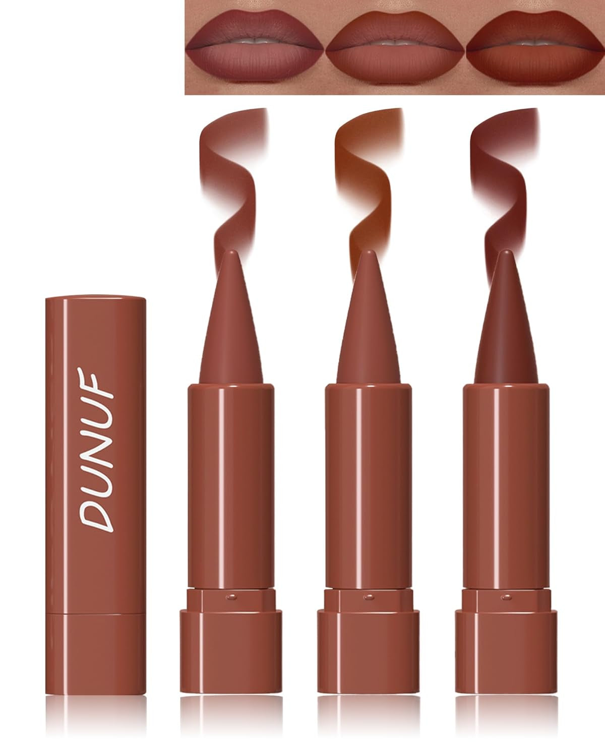 3 Colors Nude Matte Gradient Lipstick and Lip Liner Set, High Pigmented Velvet Smooth Red Lip Crayon Liner Makeup Pen, Women Long Lasting Smudge Proof Brown Lipstick and Lip Liners Combo,02+04+08