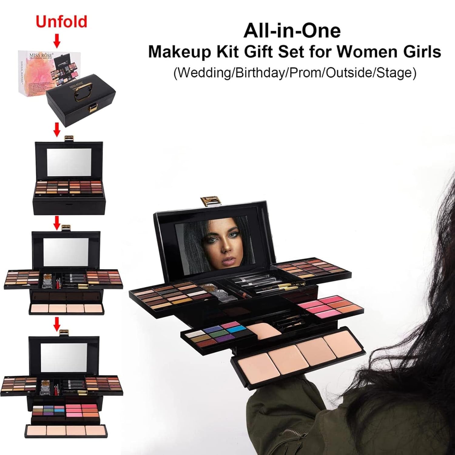 58 Colors Professional Makeup Kit for Women, All in One Full Makeup Gift Set for Women Girls Beginner with Eye Shadow Blush, Lipstick, Compact Powder, Mascara, Eyeliner, Lip Liner, Eyebrow Pencil,