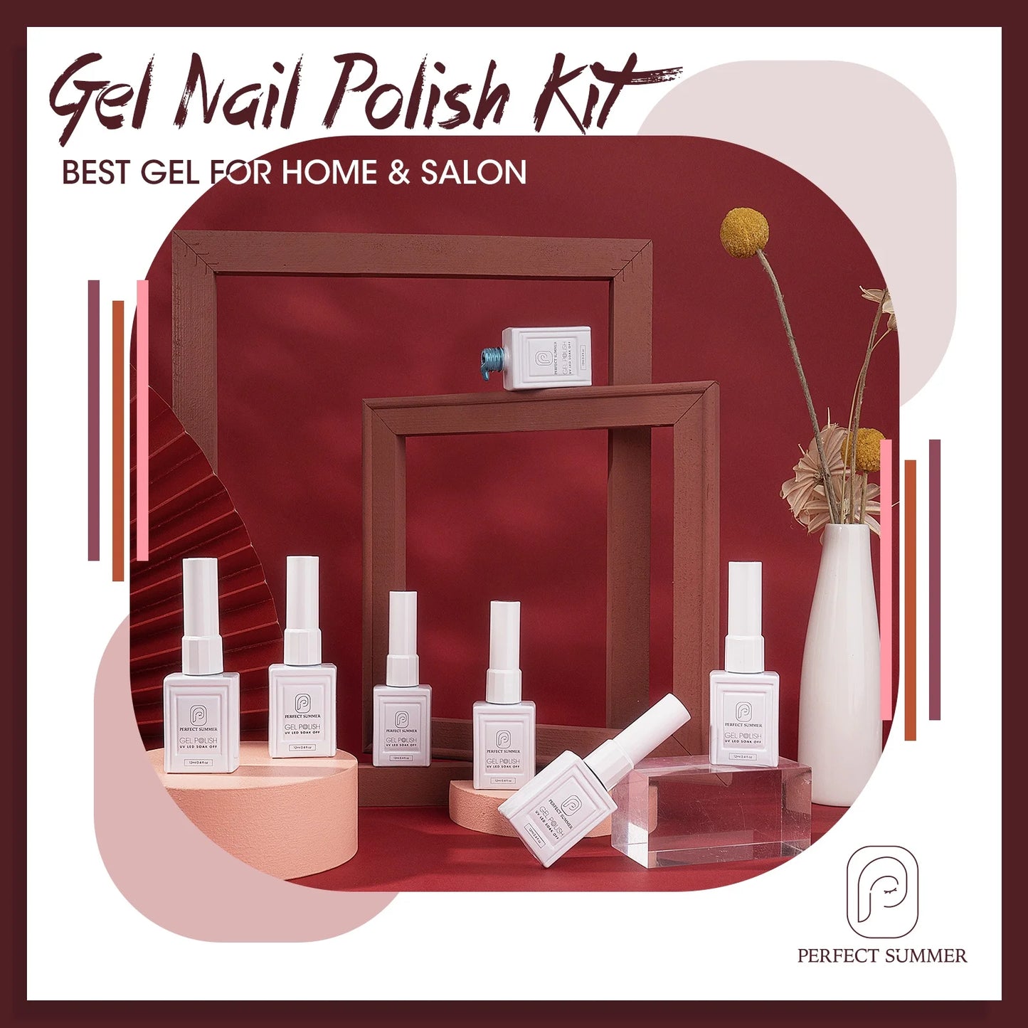 Gel Nail Polish, 12 Colors Gel Polish Red Pink Black White Glitters Soak off Nail Gel Polish Set, UV Nail Gel DIY Home Salon Manicure Gifts for Women Girls
