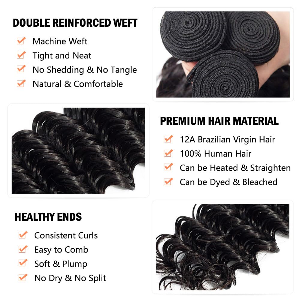 Deep Wave Bundles Human Hair 22 Inch 1 Bundle Water Wave Bundles 100% Unprocessed 12A Brazilian Virgin Human Hair Wet and Wavy Bundles Double Weft Deep Weave Curly Bundles Human Hair