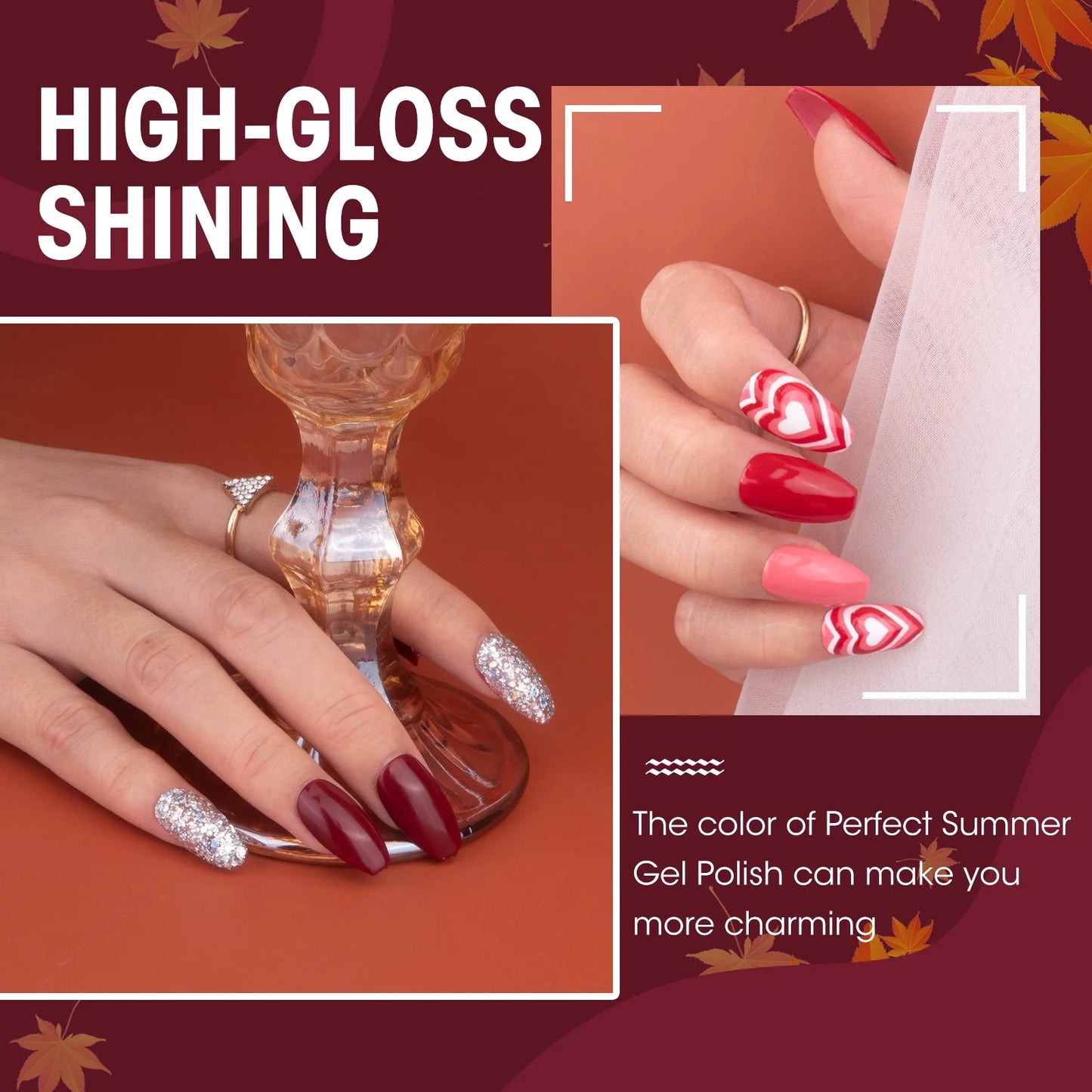 Gel Nail Polish, 12 Colors Gel Polish Red Pink Black White Glitters Soak off Nail Gel Polish Set, UV Nail Gel DIY Home Salon Manicure Gifts for Women Girls