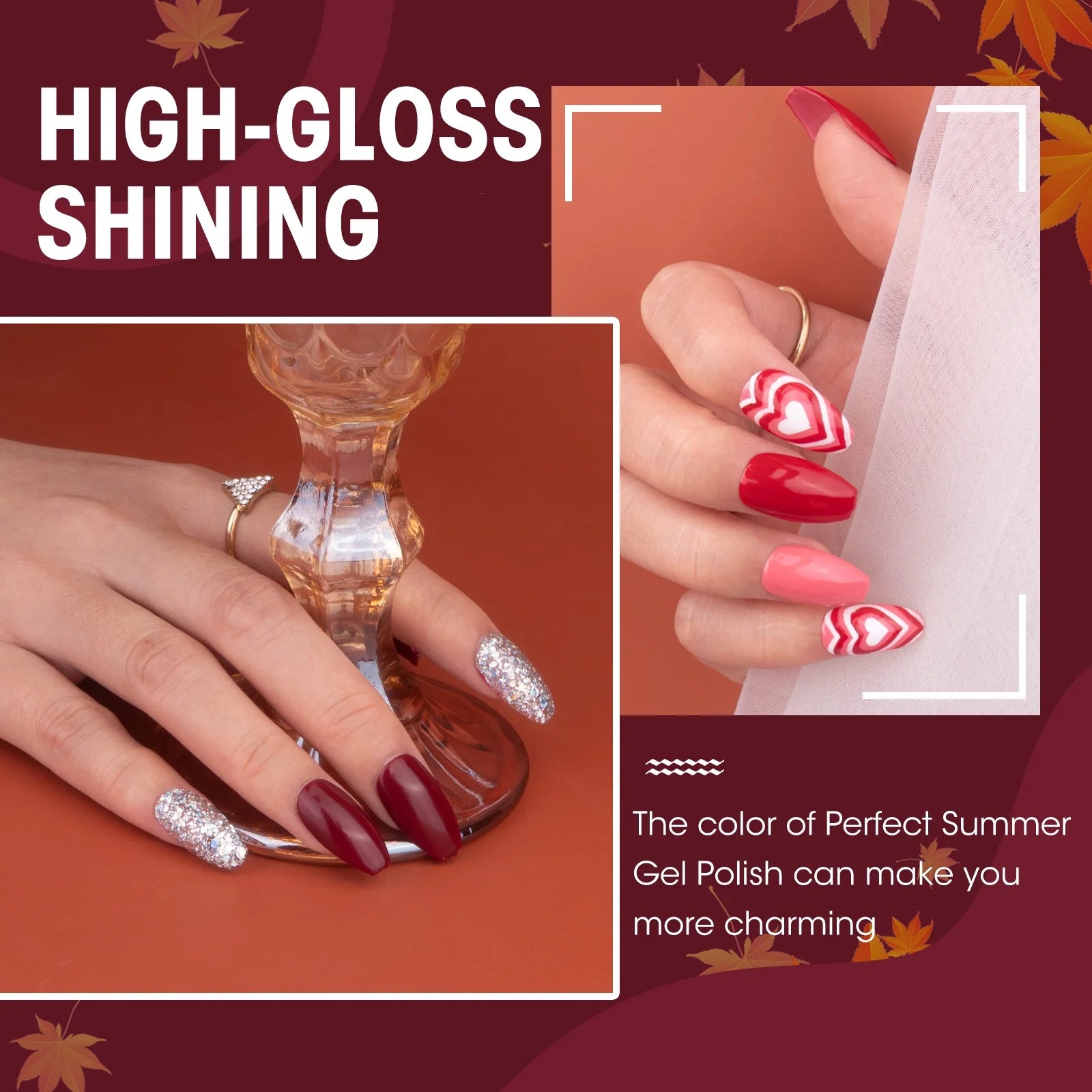 Gel Nail Polish, 12 Colors Gel Polish Red Pink Black White Glitters Soak off Nail Gel Polish Set, UV Nail Gel DIY Home Salon Manicure Gifts for Women Girls