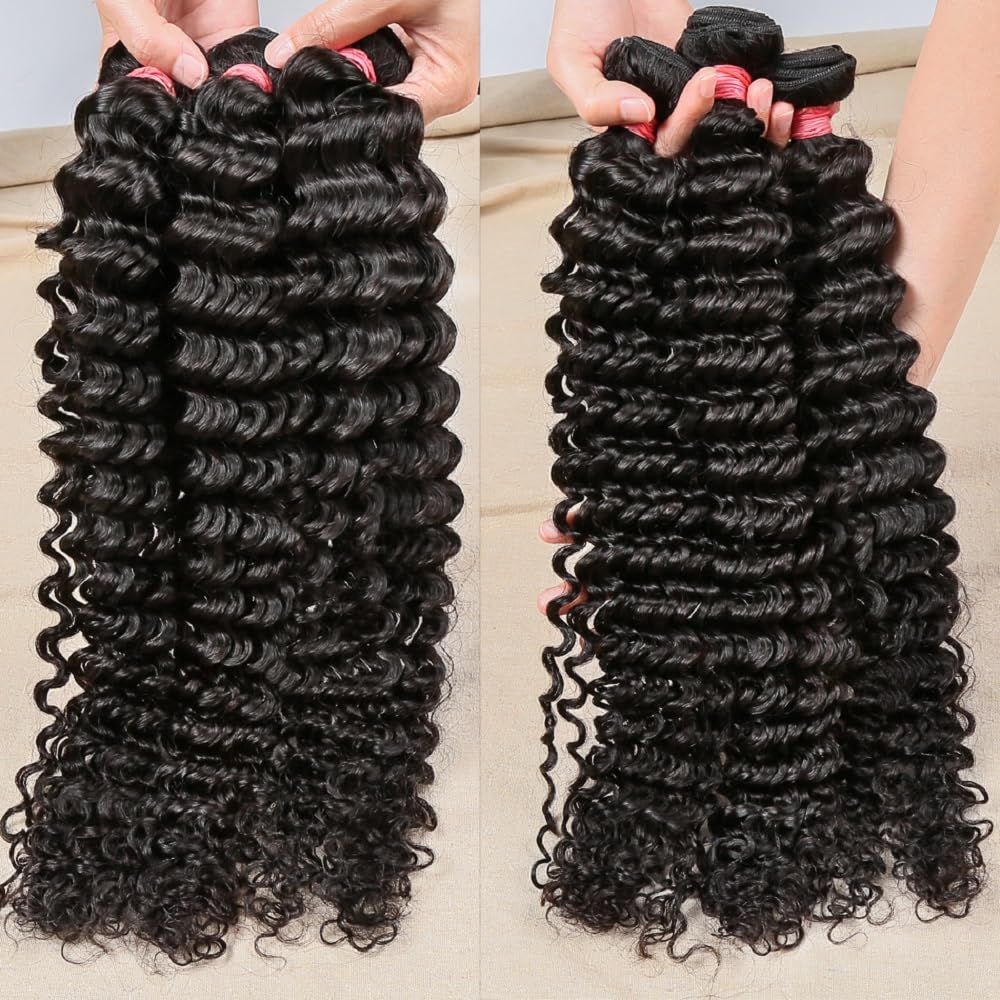 Deep Wave Bundles Human Hair 22 Inch 1 Bundle Water Wave Bundles 100% Unprocessed 12A Brazilian Virgin Human Hair Wet and Wavy Bundles Double Weft Deep Weave Curly Bundles Human Hair