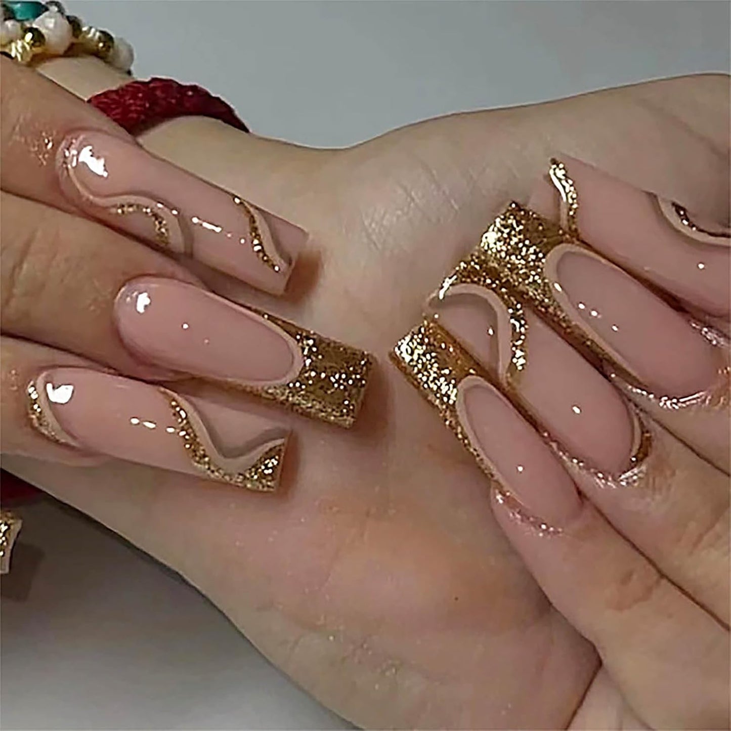 Medium Press on Nails Almond Ombre White Pink Silver Fake Nails Rhinestone Bling Glue on Nails Women Cute Stick on Nails for Acrylic Gel False Nails Wedding Birthday