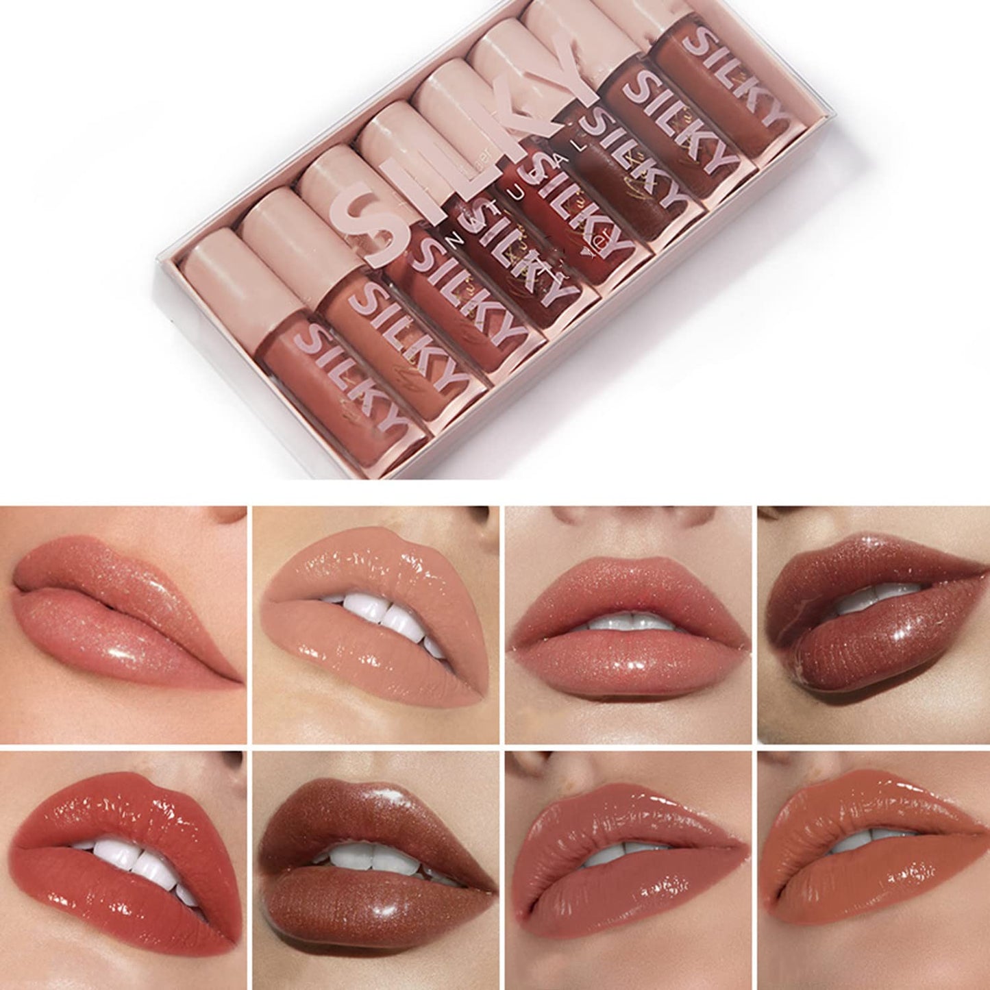 Shiny Glossy Lipgloss Set 8PCS Non-Sticky Moisturizing Lip Gloss Long-Lasting High Shine & Shimmer Liquid Lipstick for Girls and Women (Shiny Glossy, Set 01)