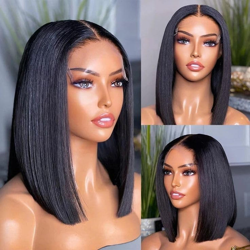 Bob Wig Human Hair 13X4X1 T Part HD Transparent Lace Front Wigs for Black Women Human Hair Middle Part Lace Frontal Bob Wig Short Human Hair Wigs for Black Women Pre Plucked 150% Density 10"