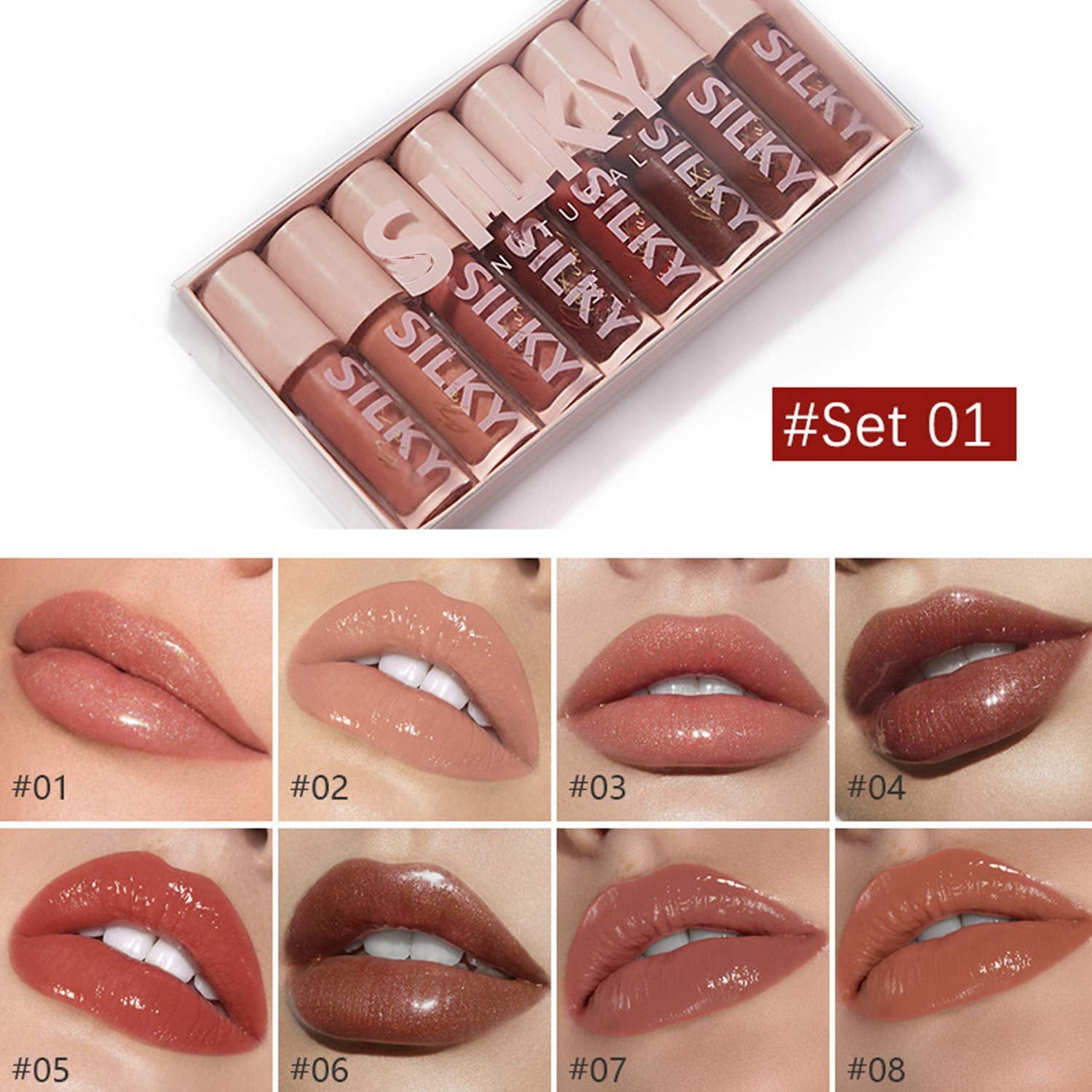 Shiny Glossy Lipgloss Set 8PCS Non-Sticky Moisturizing Lip Gloss Long-Lasting High Shine & Shimmer Liquid Lipstick for Girls and Women (Shiny Glossy, Set 01)