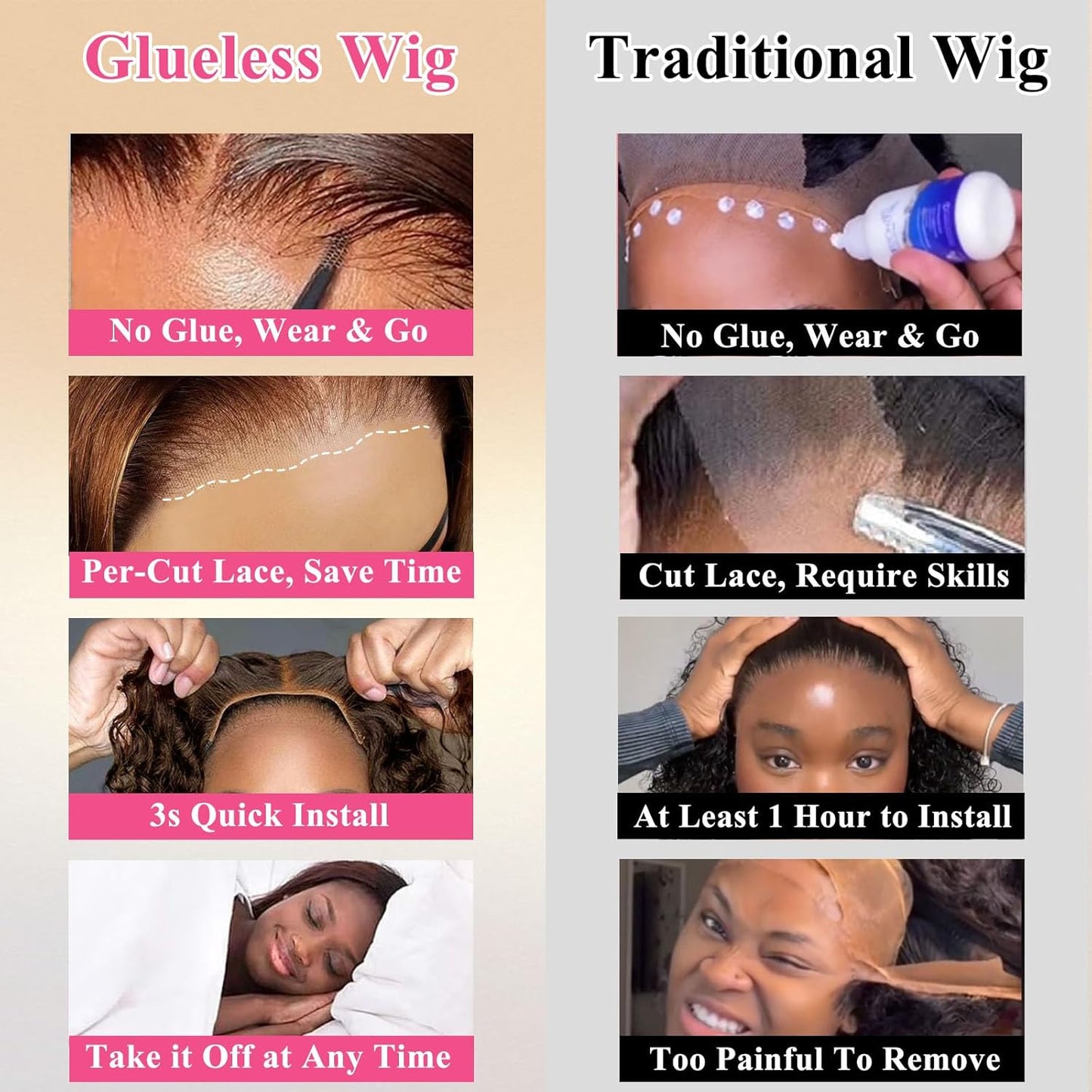 Bob Wig Human Hair Glueless Wigs Human Hair Pre Plucked Pre Cut Water Wave Chocolate Brown Lace Front Wig for Women Curly Wig Human Hair Wear and Go Colored #4 Pre Plucked HD Lace 14Inch