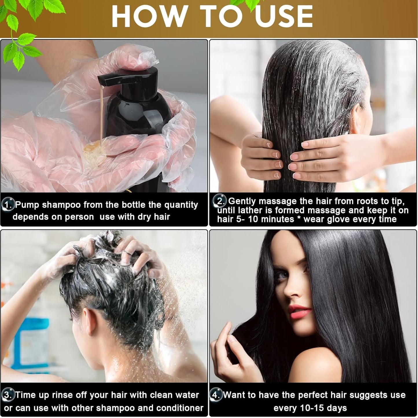 Hair Dye Shampoo for Gray Hair, 3 in 1 Herbal Dye for Women Men, Hair Color Shampoo 500Ml (Black)