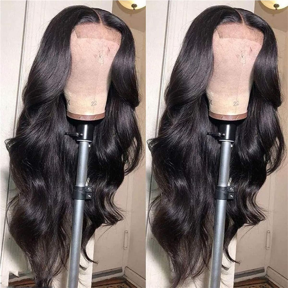 Lace Front Wigs Synthetic Artificial Human Hair Pre Plucked Natural Glueless Body Wave Frontal Wigs Black HD Transparent Lace Wigs High-Density Emulation for Women Girls Daily Use 25 Inch