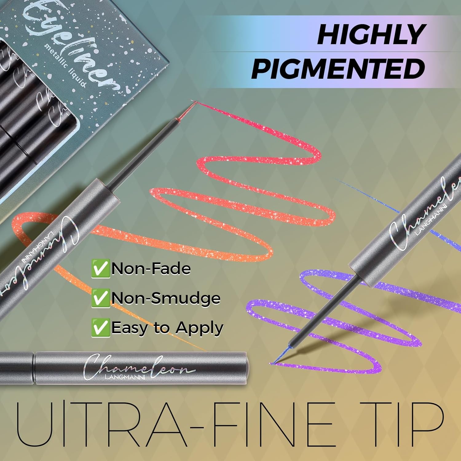 Liquid Eyeliner,Waterproof Eyeliner,6 Colors Chameleon Glitter Eyeliner Liquid Liner Set,Metallic Shades Multichrome Eyeliner Pen,24H Long-Lasting Anti-Smudge Eye Makeup Gifts for Girl