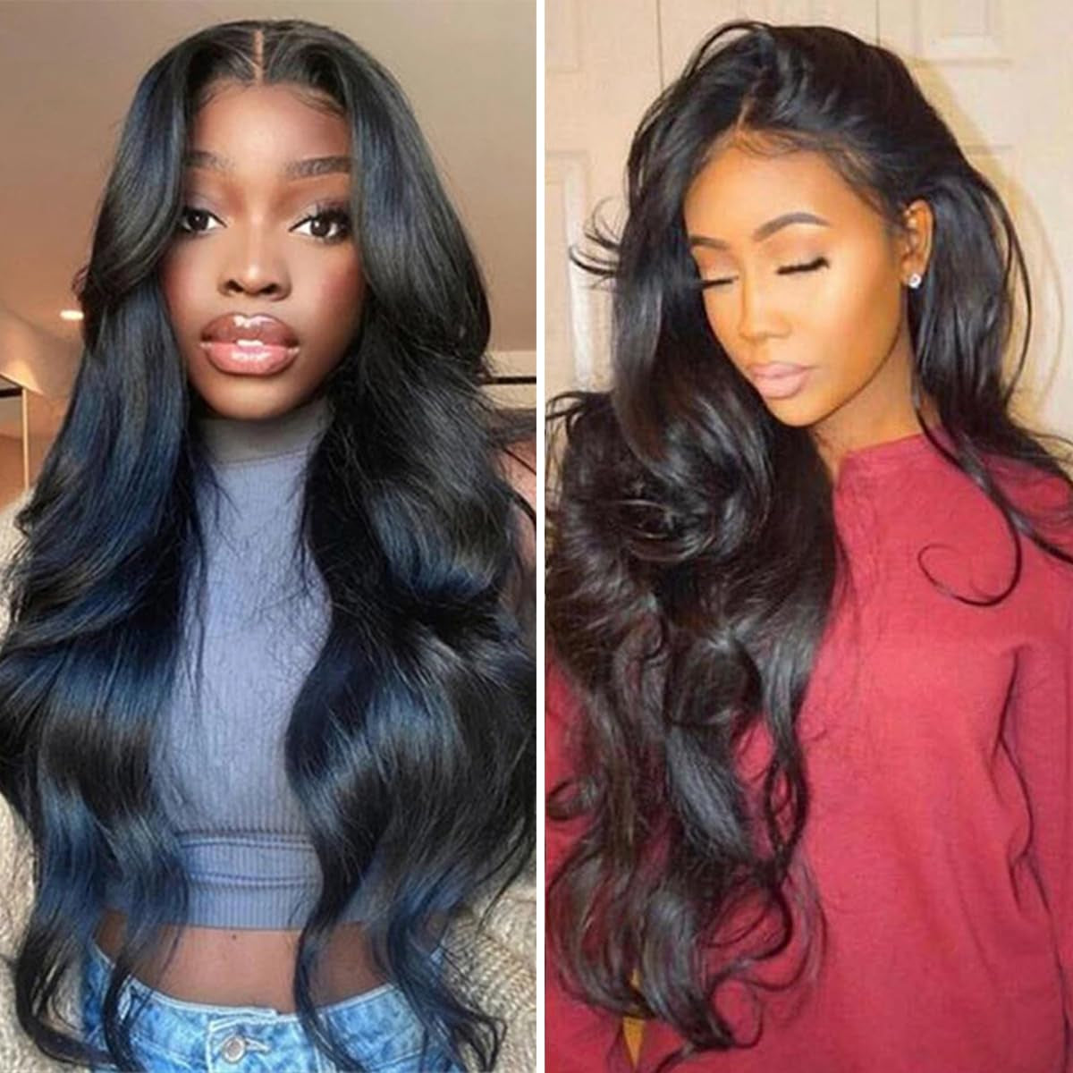 Lace Front Wigs Synthetic Artificial Human Hair Pre Plucked Natural Glueless Body Wave Frontal Wigs Black HD Transparent Lace Wigs High-Density Emulation for Women Girls Daily Use 25 Inch