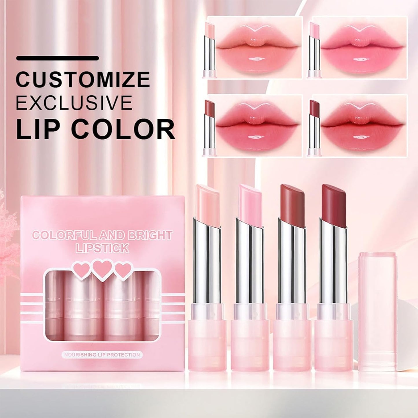 4 Pcs Color Changing Lipstick Bright Lipstick Colorful Lipstick Set Makeup Supplies Moisturizing Lipstick for Women
