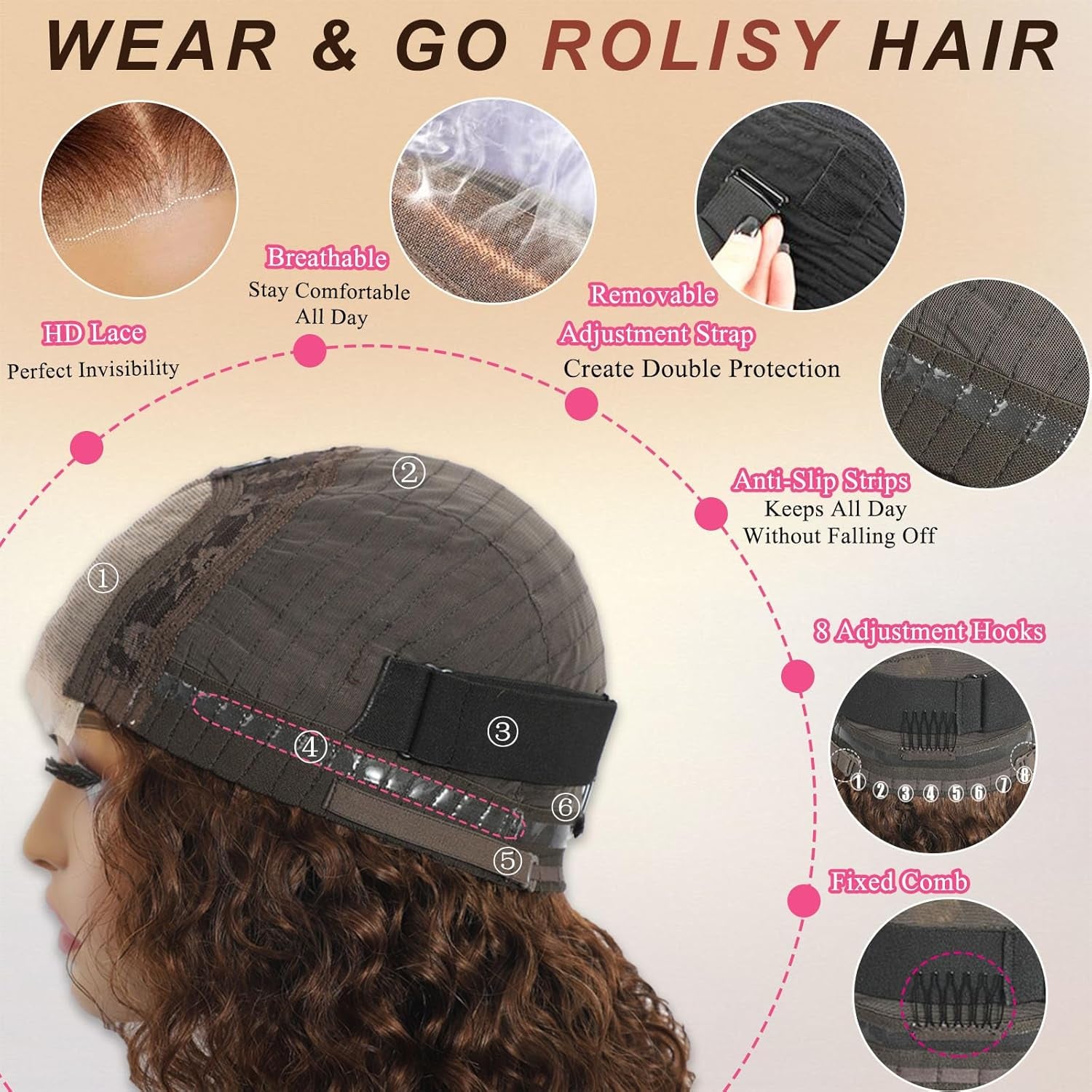 Bob Wig Human Hair Glueless Wigs Human Hair Pre Plucked Pre Cut Water Wave Chocolate Brown Lace Front Wig for Women Curly Wig Human Hair Wear and Go Colored #4 Pre Plucked HD Lace 14Inch