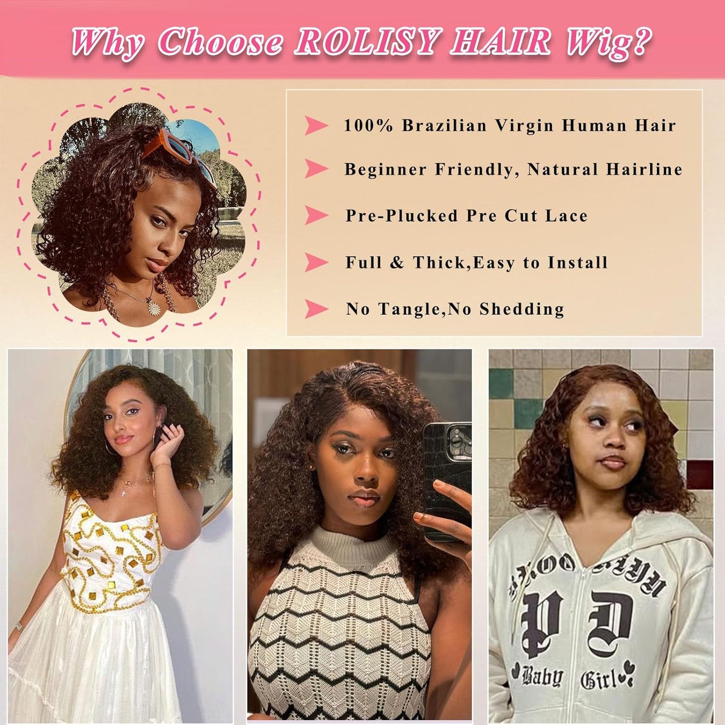 Bob Wig Human Hair Glueless Wigs Human Hair Pre Plucked Pre Cut Water Wave Chocolate Brown Lace Front Wig for Women Curly Wig Human Hair Wear and Go Colored #4 Pre Plucked HD Lace 14Inch