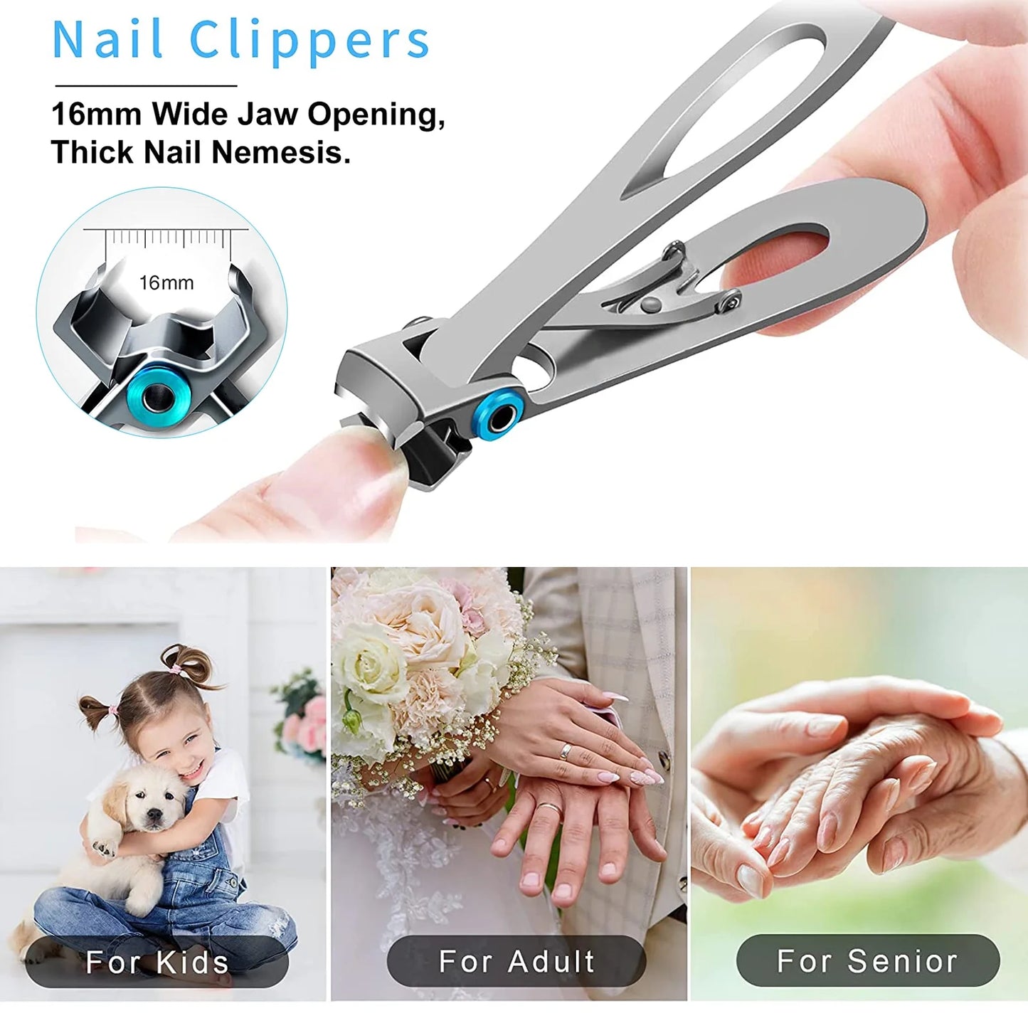 Nail Clippers Set, Toenail Clippers for Seniors Thick Toenails, Professional Stainless Steel Fingernail Clipper for Manicure Pedicure Tools