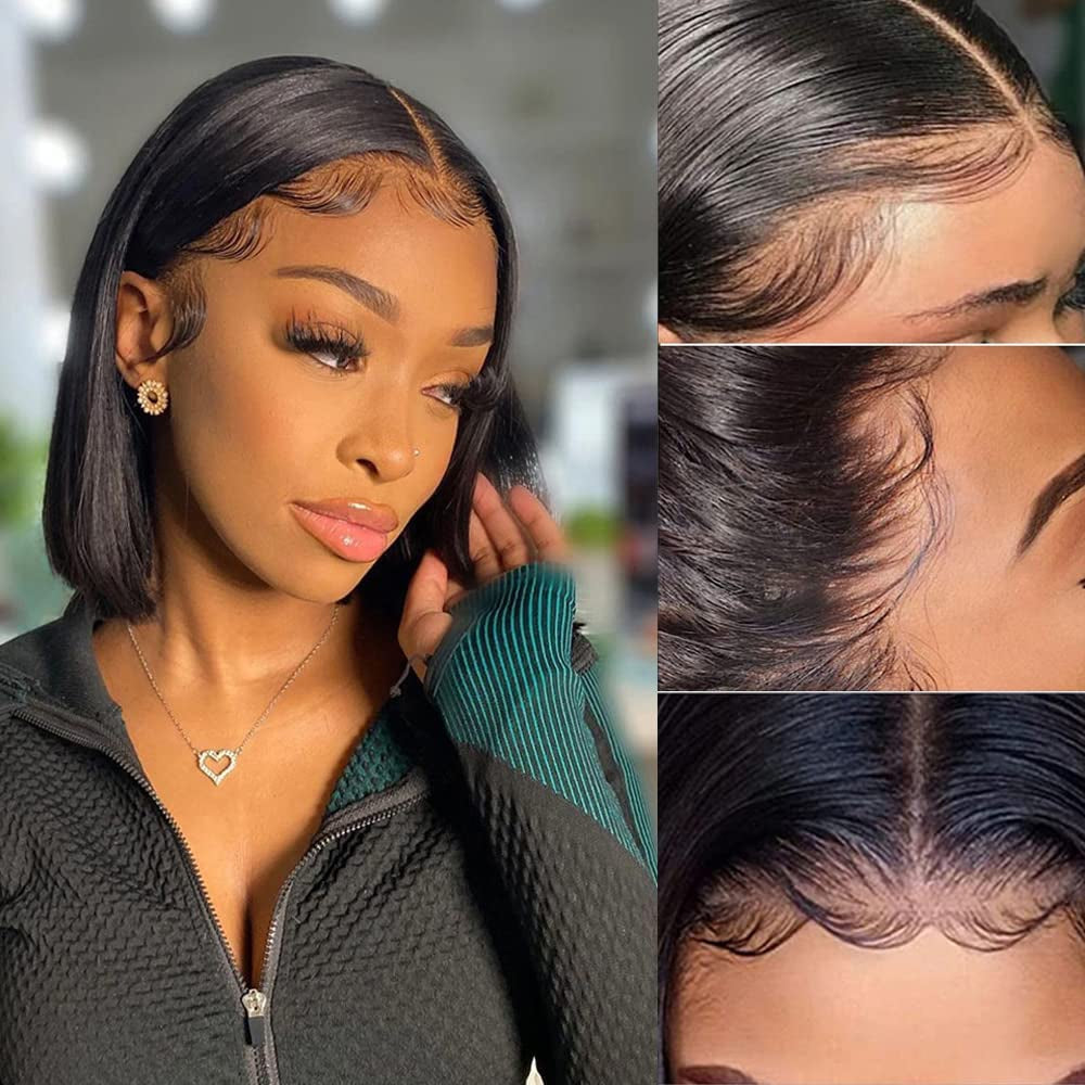 Bob Wig Human Hair 13X4X1 T Part HD Transparent Lace Front Wigs for Black Women Human Hair Middle Part Lace Frontal Bob Wig Short Human Hair Wigs for Black Women Pre Plucked 150% Density 10"