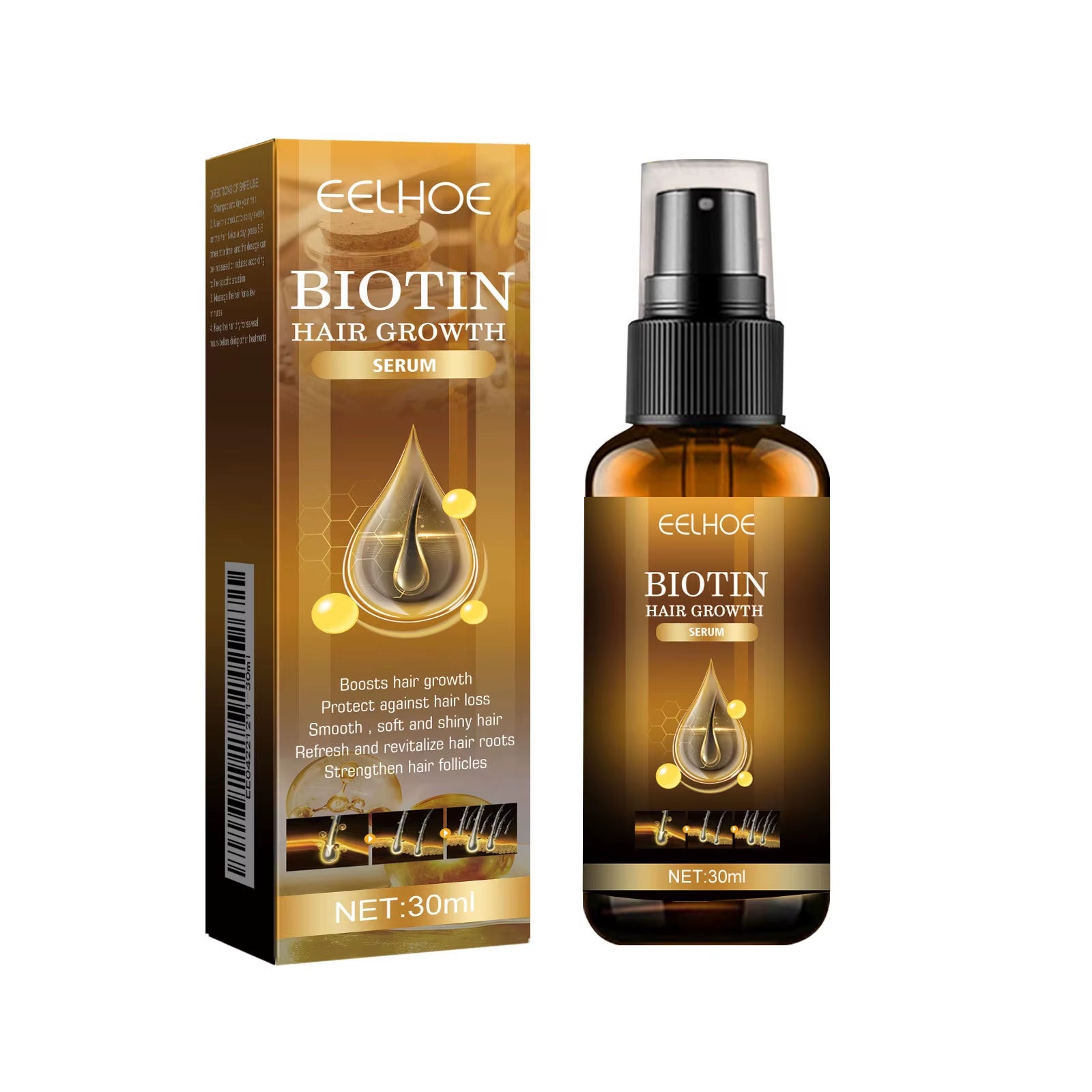 Biotin Hair Growth Serum Regrowth Hair and Scalp Treatments Strengthen Hair Products Women Care anti Hair Loss Spray 30Ml