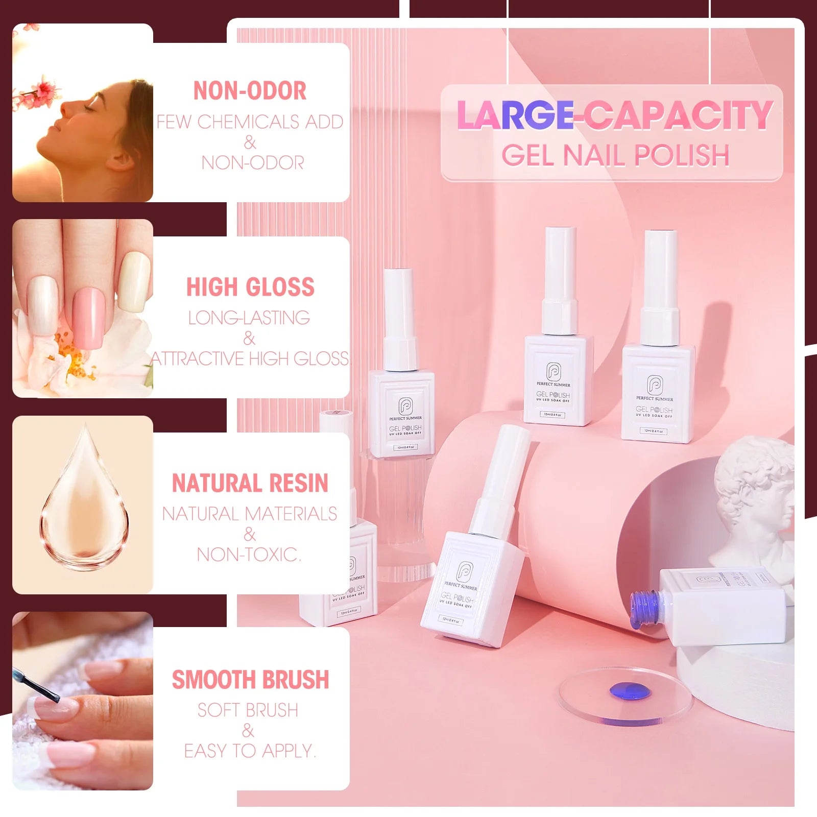 Gel Nail Polish, 12 Colors Gel Polish Red Pink Black White Glitters Soak off Nail Gel Polish Set, UV Nail Gel DIY Home Salon Manicure Gifts for Women Girls