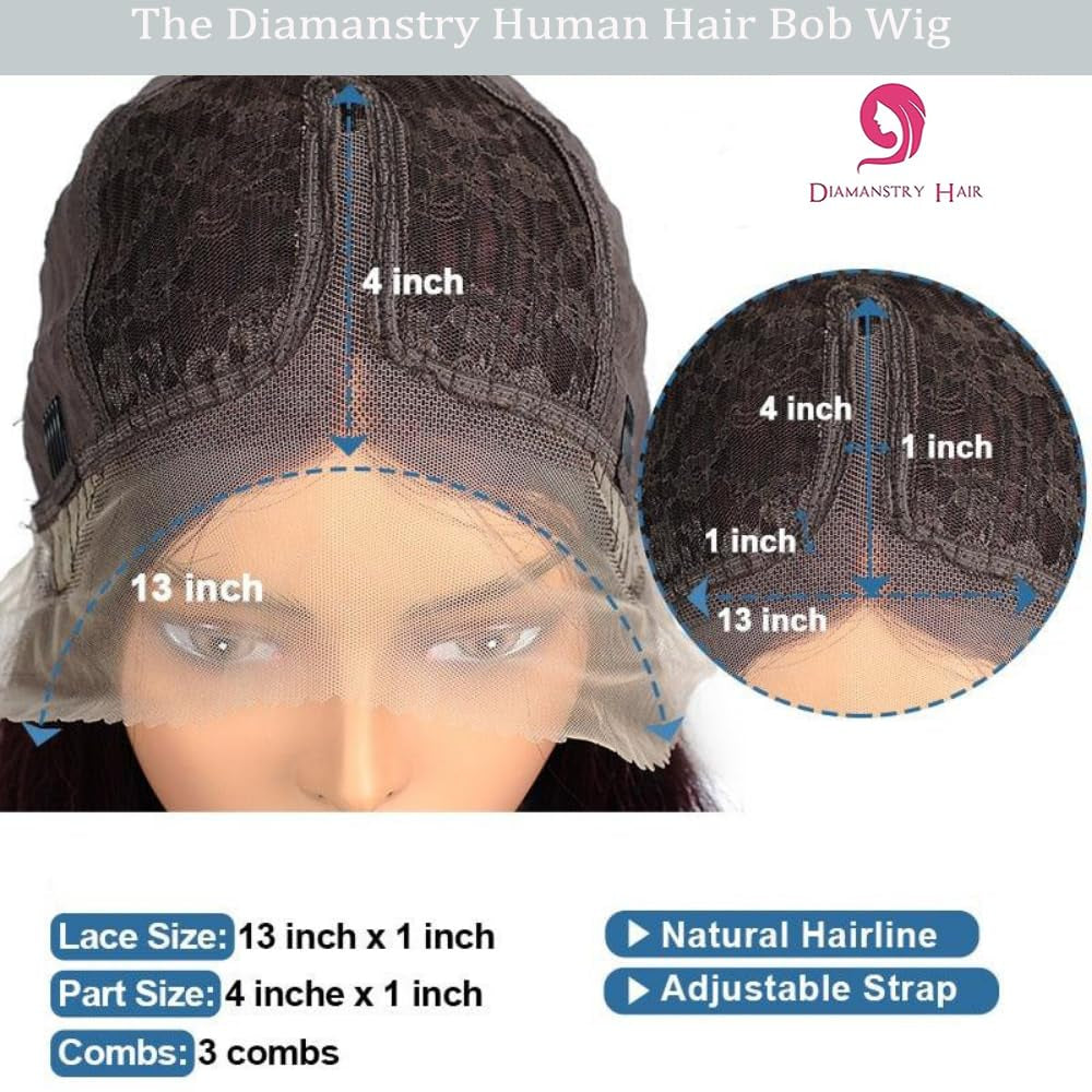 Bob Wig Human Hair 13X4X1 T Part HD Transparent Lace Front Wigs for Black Women Human Hair Middle Part Lace Frontal Bob Wig Short Human Hair Wigs for Black Women Pre Plucked 150% Density 10"