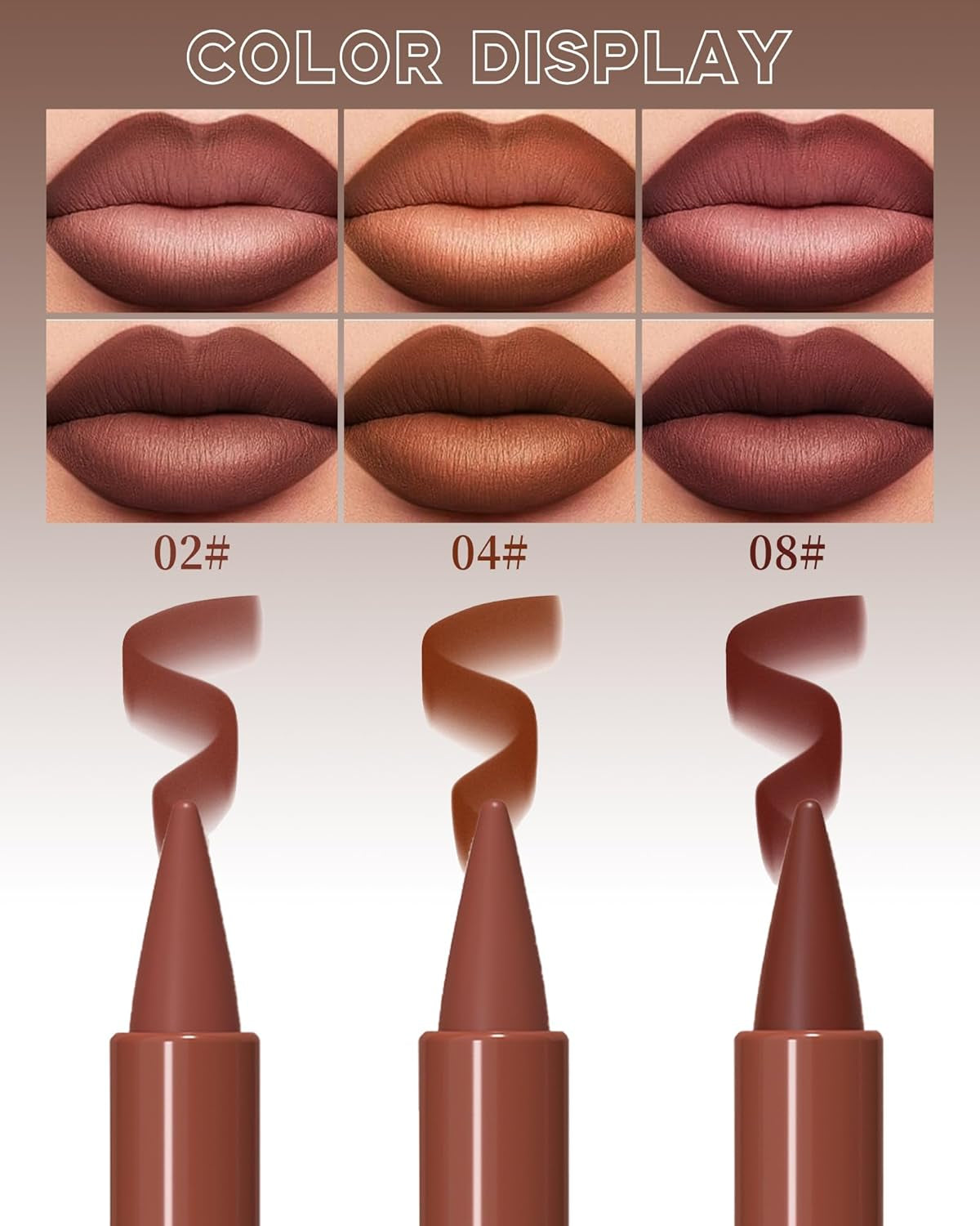3 Colors Nude Matte Gradient Lipstick and Lip Liner Set, High Pigmented Velvet Smooth Red Lip Crayon Liner Makeup Pen, Women Long Lasting Smudge Proof Brown Lipstick and Lip Liners Combo,02+04+08