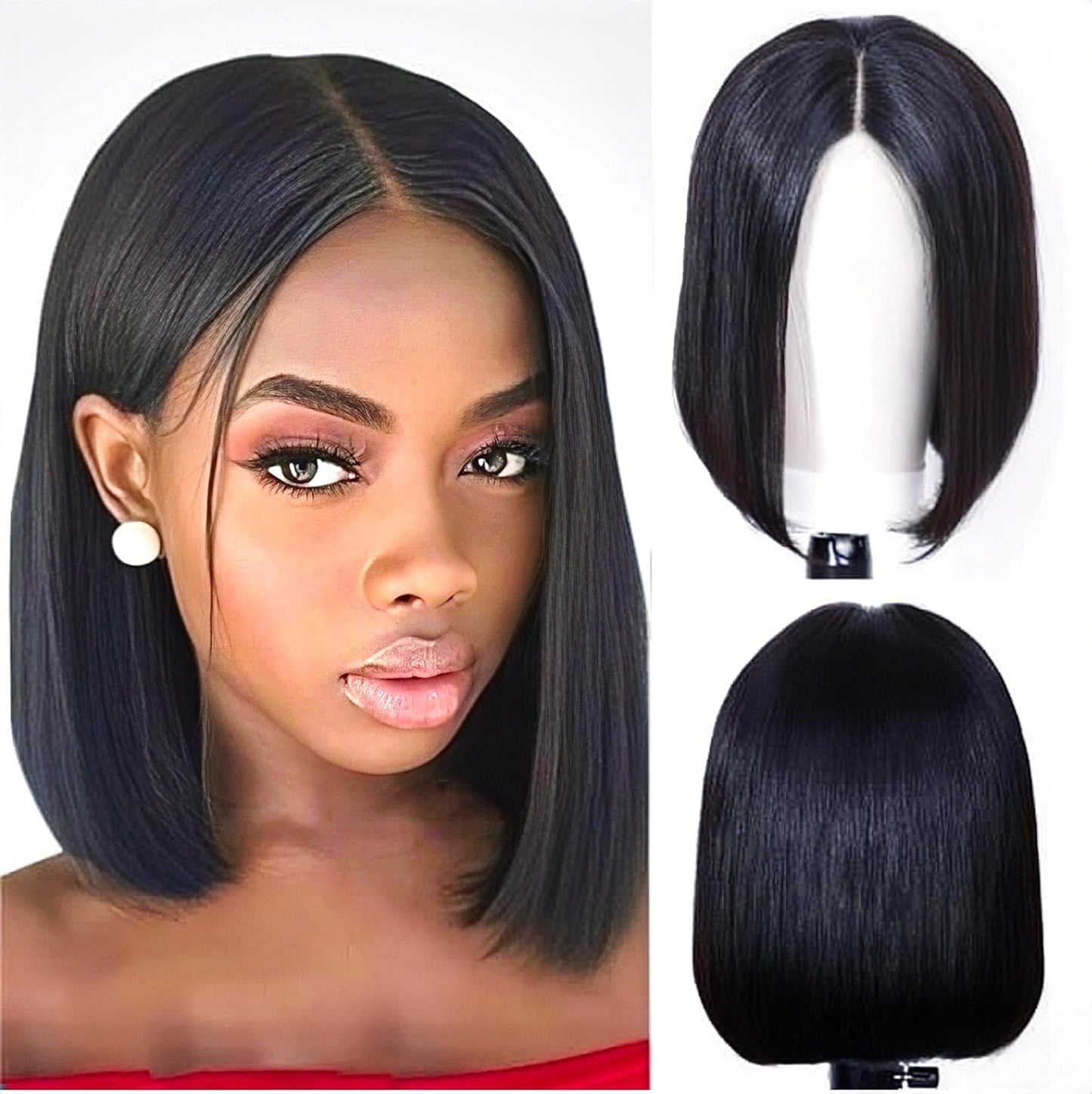 Bob Wig Human Hair 13X4X1 T Part HD Transparent Lace Front Wigs for Black Women Human Hair Middle Part Lace Frontal Bob Wig Short Human Hair Wigs for Black Women Pre Plucked 150% Density 10"