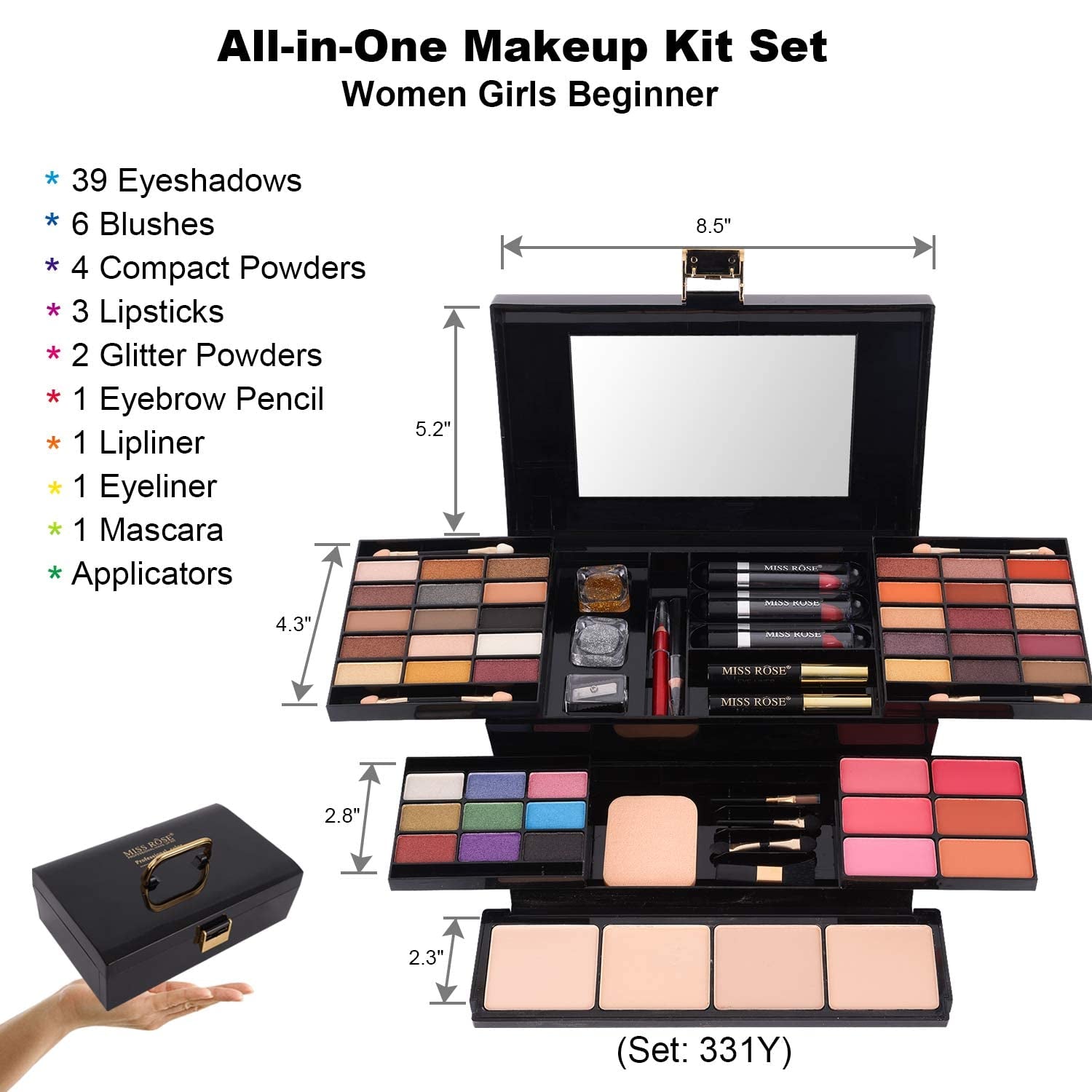58 Colors Professional Makeup Kit for Women, All in One Full Makeup Gift Set for Women Girls Beginner with Eye Shadow Blush, Lipstick, Compact Powder, Mascara, Eyeliner, Lip Liner, Eyebrow Pencil,